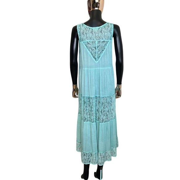 POL Aqua Blue Lace Button Front Sleeveless Kimono Cardigan Duster Vest NWOT Boho - Picture 3 of 12